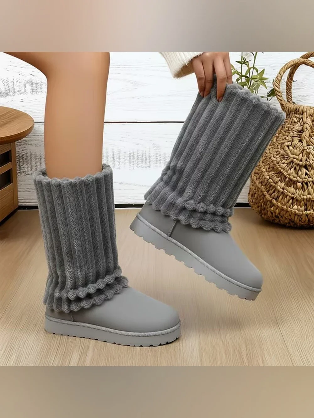 Cozy Plush Grey Faux Fur Slouch Women's Boots